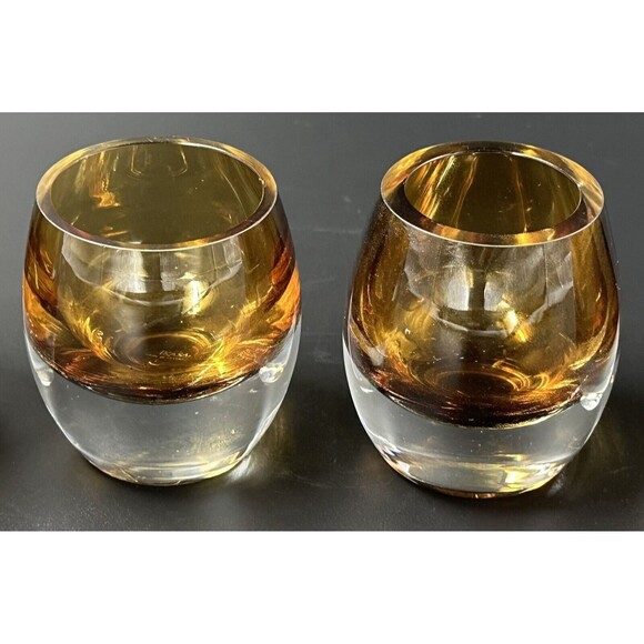 Mikasa Amber Glass Votive Candle Holders with Clear Glass Bottoms Set of 2 - Picture 1 of 5